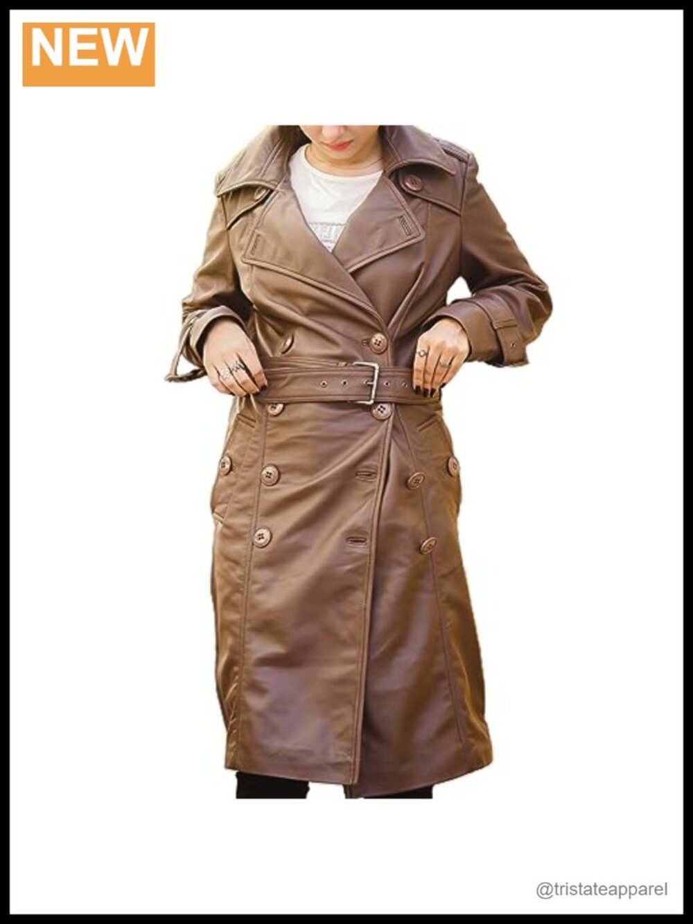 Real Lambskin Napa Leather Double Breasted Trench Coat Women Belted Long Jacket